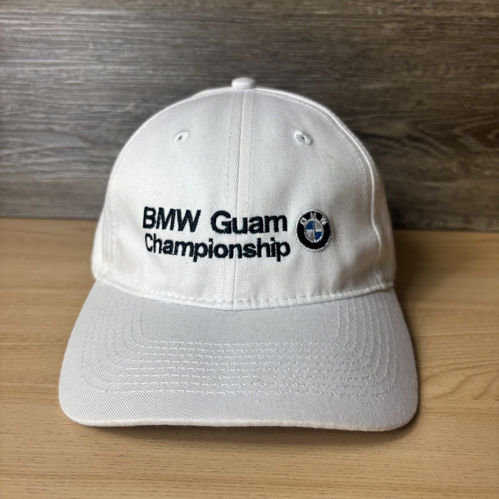 BMW Guam Championship Hat Cap Strap Back White Lightweight Adjustable